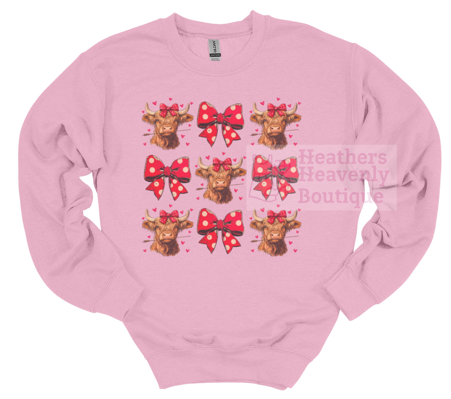 Cute Valentine's Day Highland Cow Sweatshirt with Bows