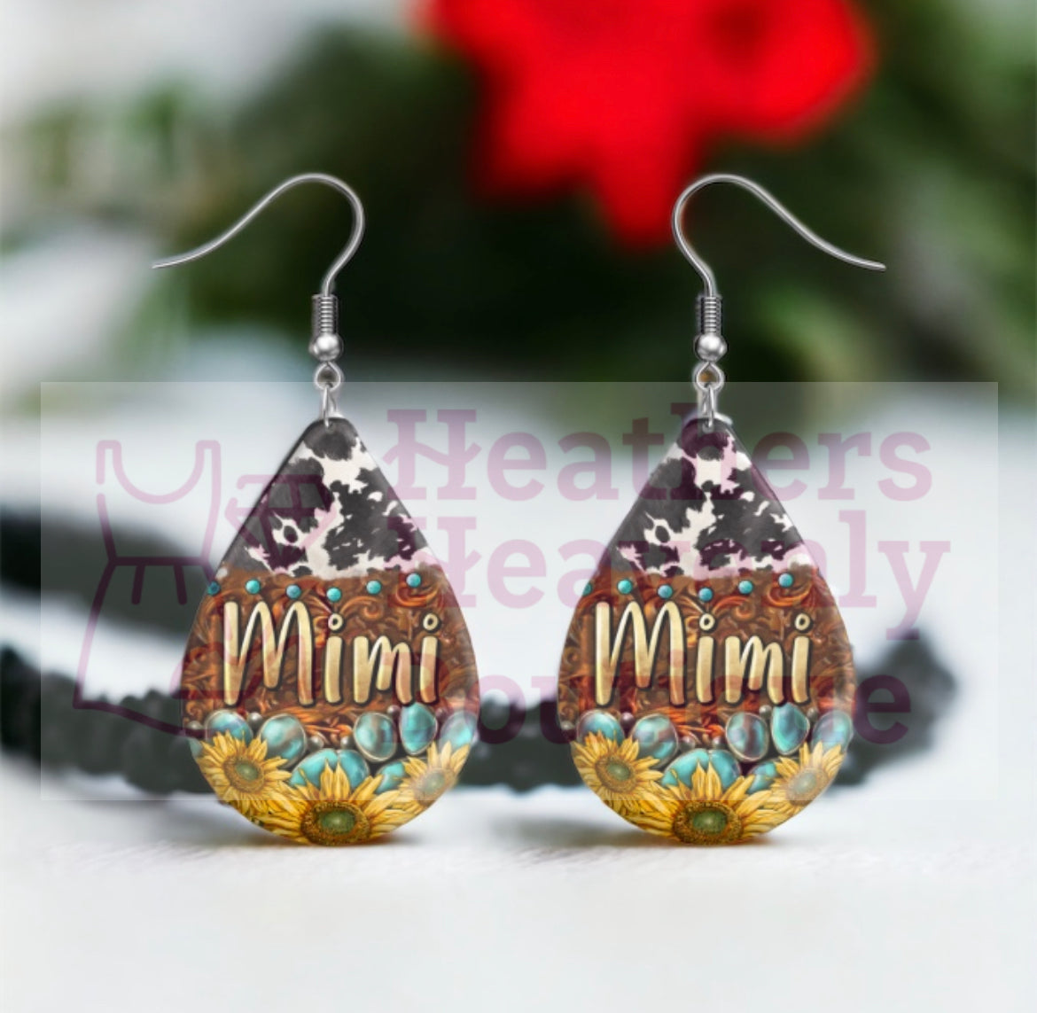 MiMi, GiGi, Mom, Mama, Nana teardrop Handmade Sublimation Earrings - Heather's Heavenly Boutique