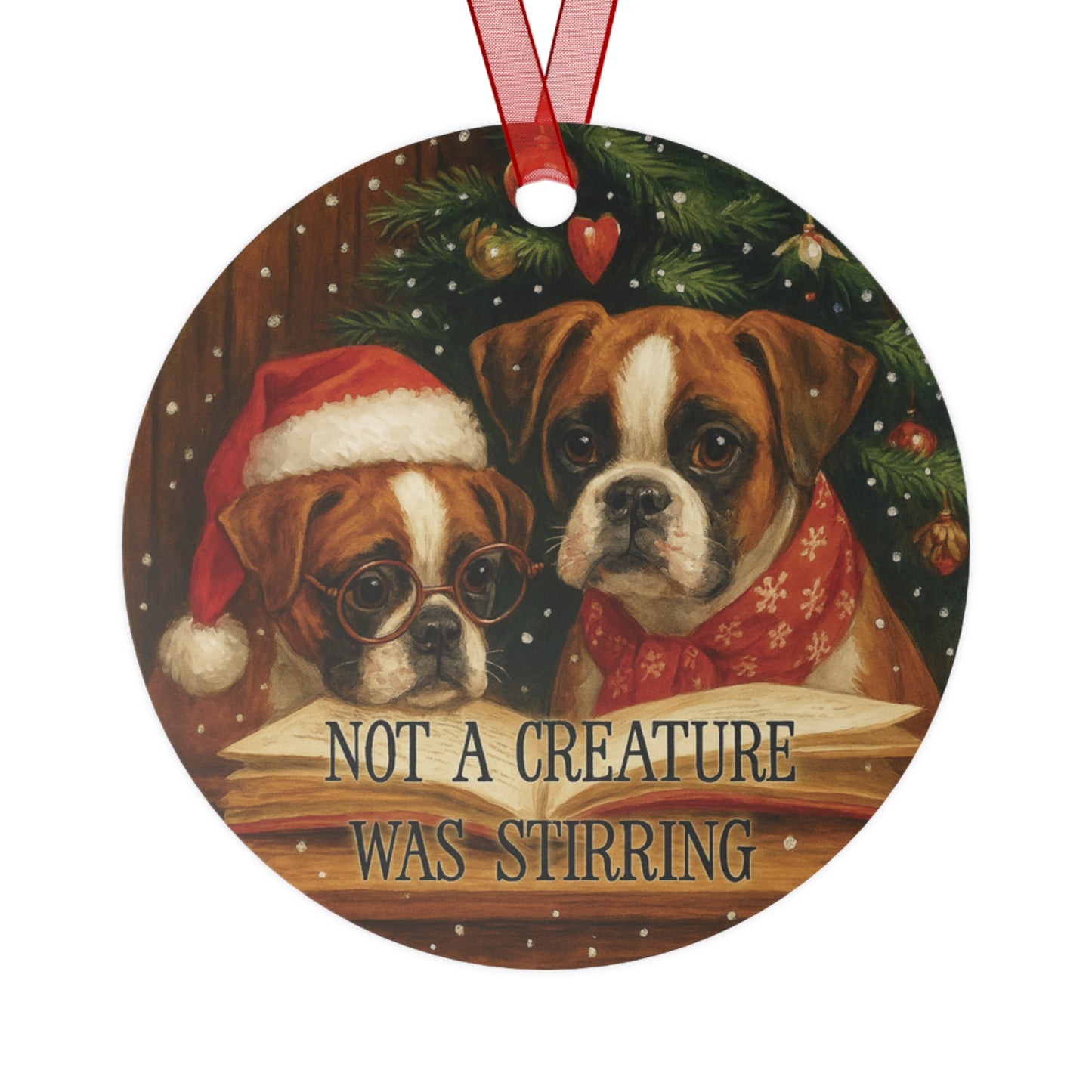 Boxer Dog Christmas Ornament – “Not a Creature Was Stirring” Holiday Decor, Cute Pet Gift, Personalized Dog Lover Ornament