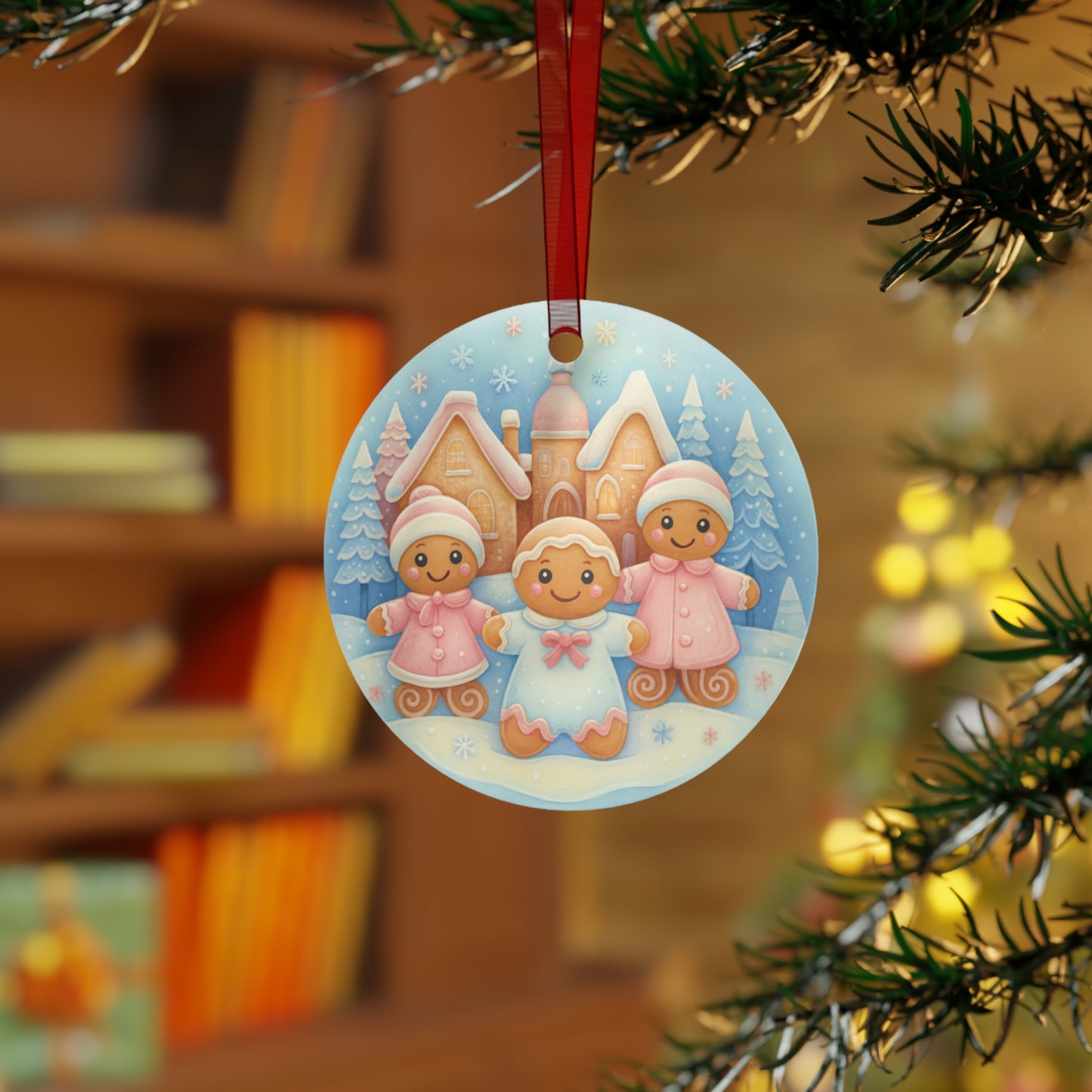 Gingerbread Family Christmas Ornament – Cute Metal Holiday Decor Gift