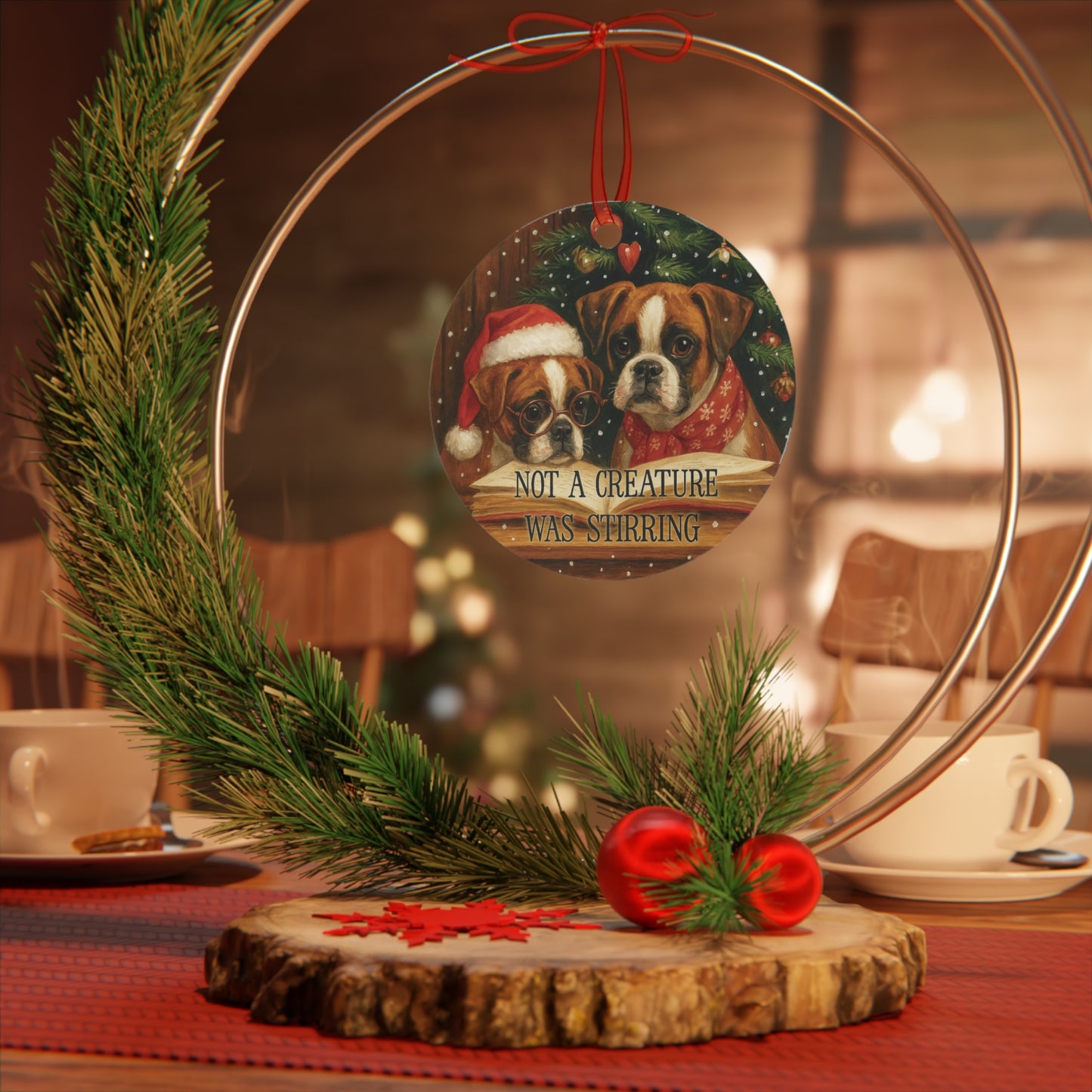 Boxer Dog Christmas Ornament – “Not a Creature Was Stirring” Holiday Decor, Cute Pet Gift, Personalized Dog Lover Ornament