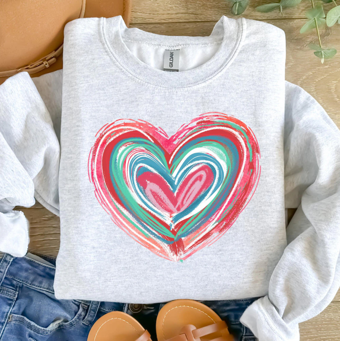 Watercolor Heart Graphic Sweatshirt