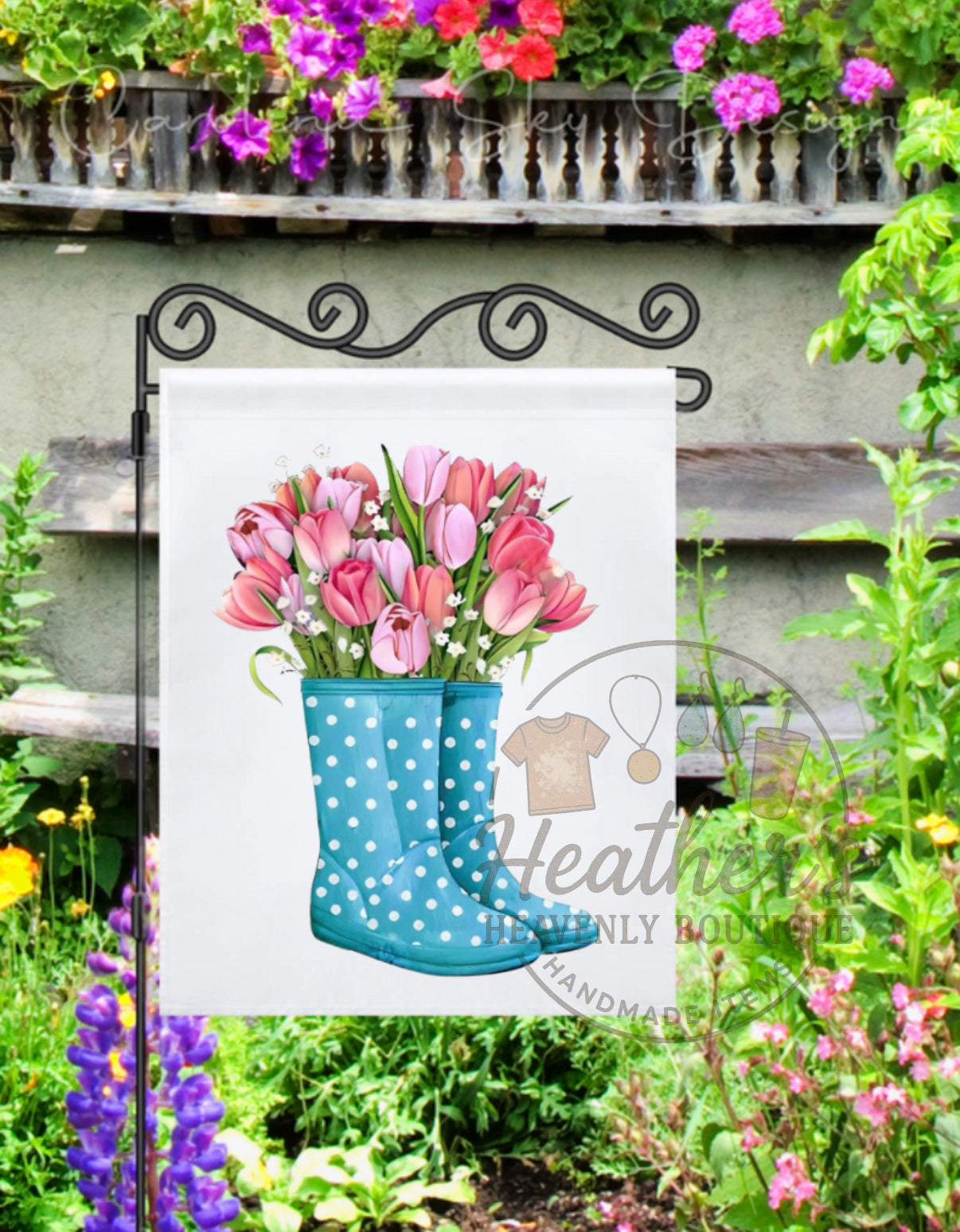 Southern Rain Boots and Flowers Garden Flag
