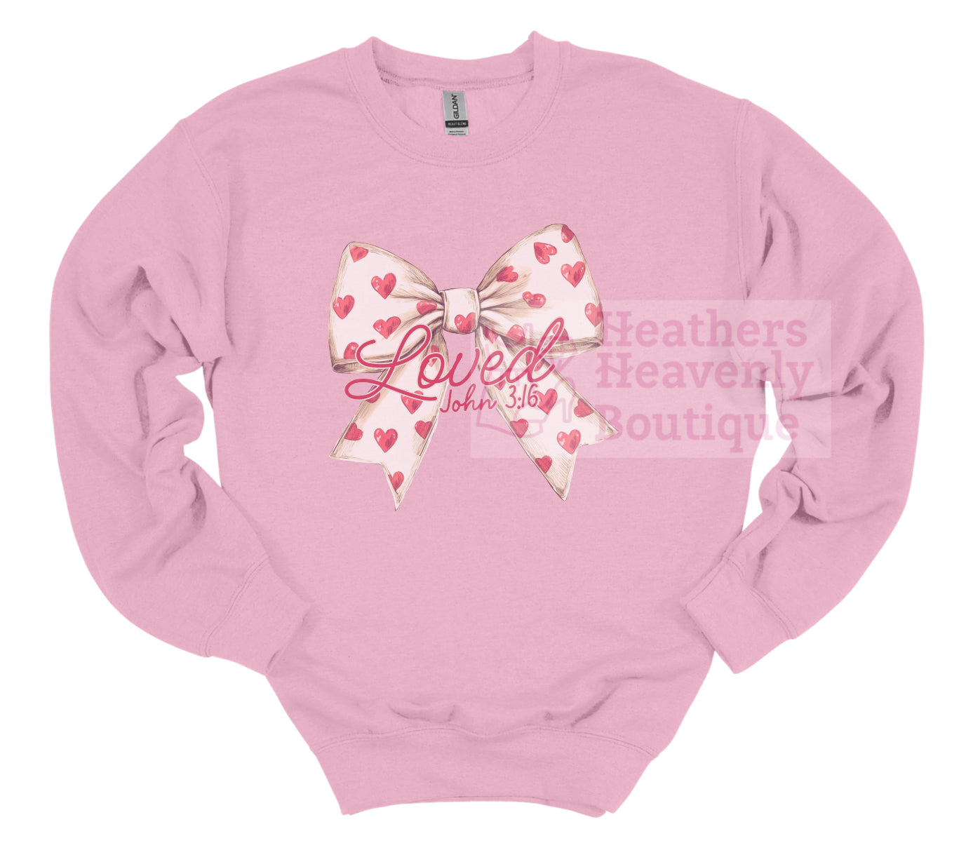 Loved John 3:16 Heart Ribbon Bow Graphic Sweatshirt