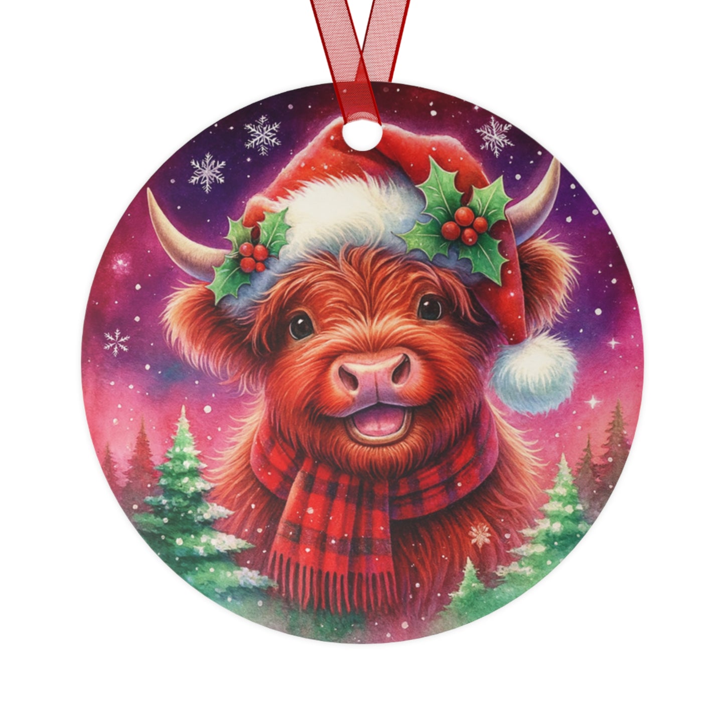 Highland Cow Christmas Ornament – Cute Metal Farmhouse Holiday Decor Gift