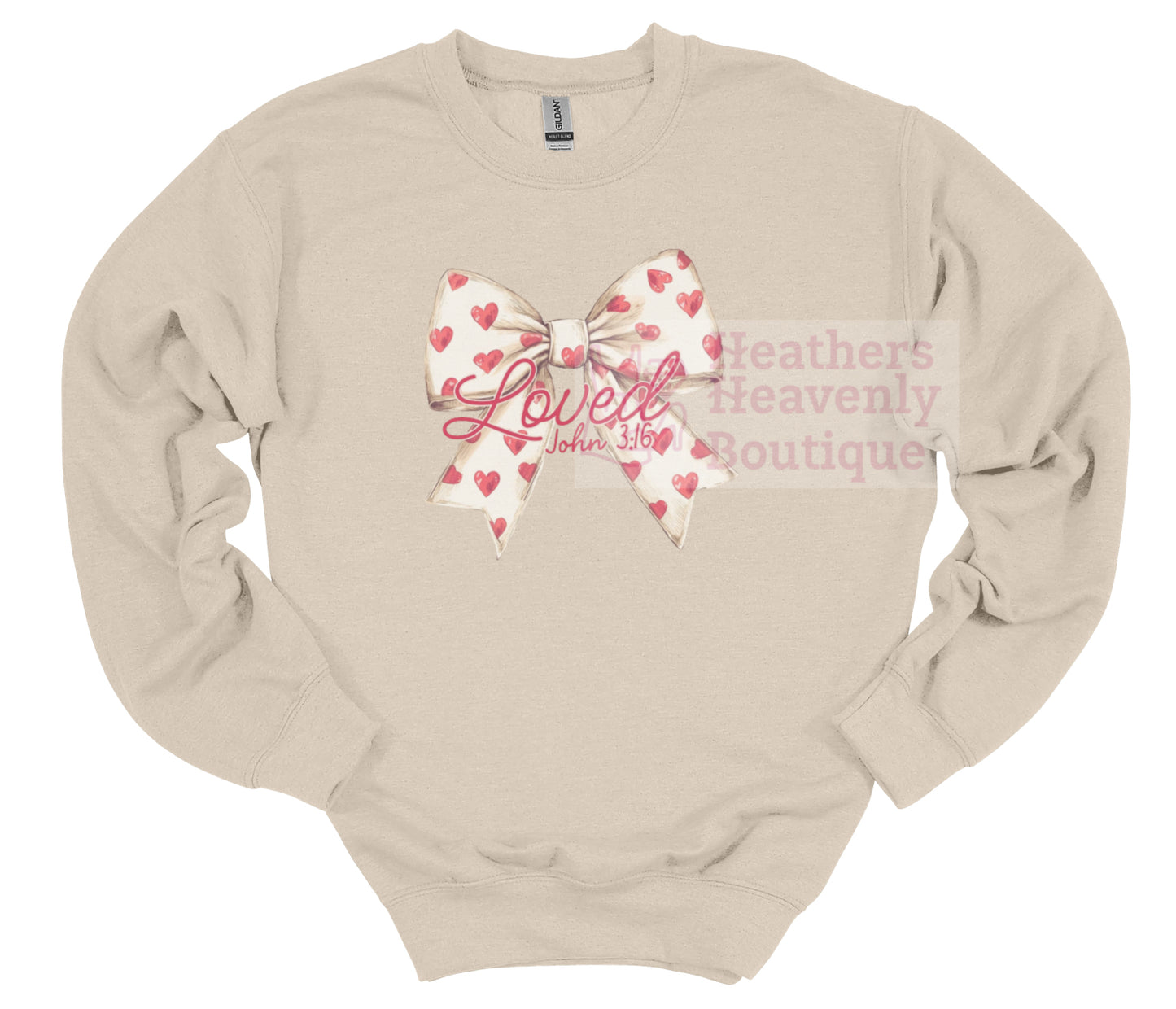 Loved John 3:16 Heart Ribbon Bow Graphic Sweatshirt