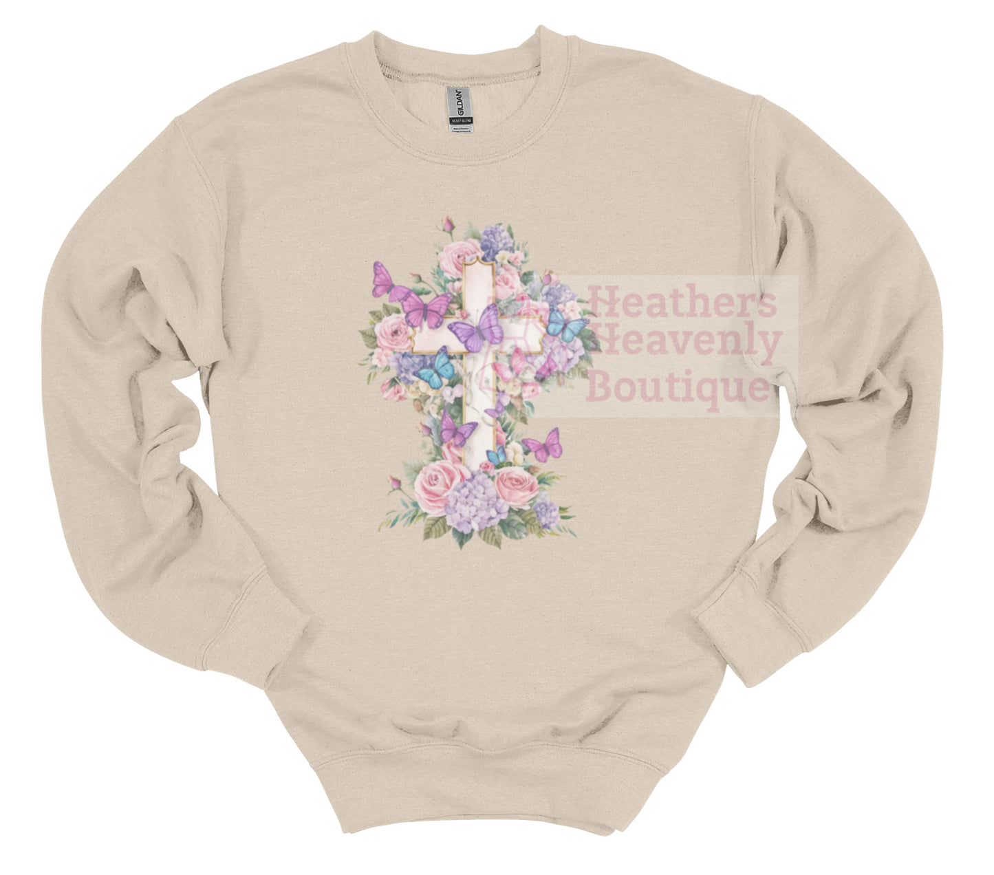 Butterfly Cross Flowered Graphic Sweatshirt