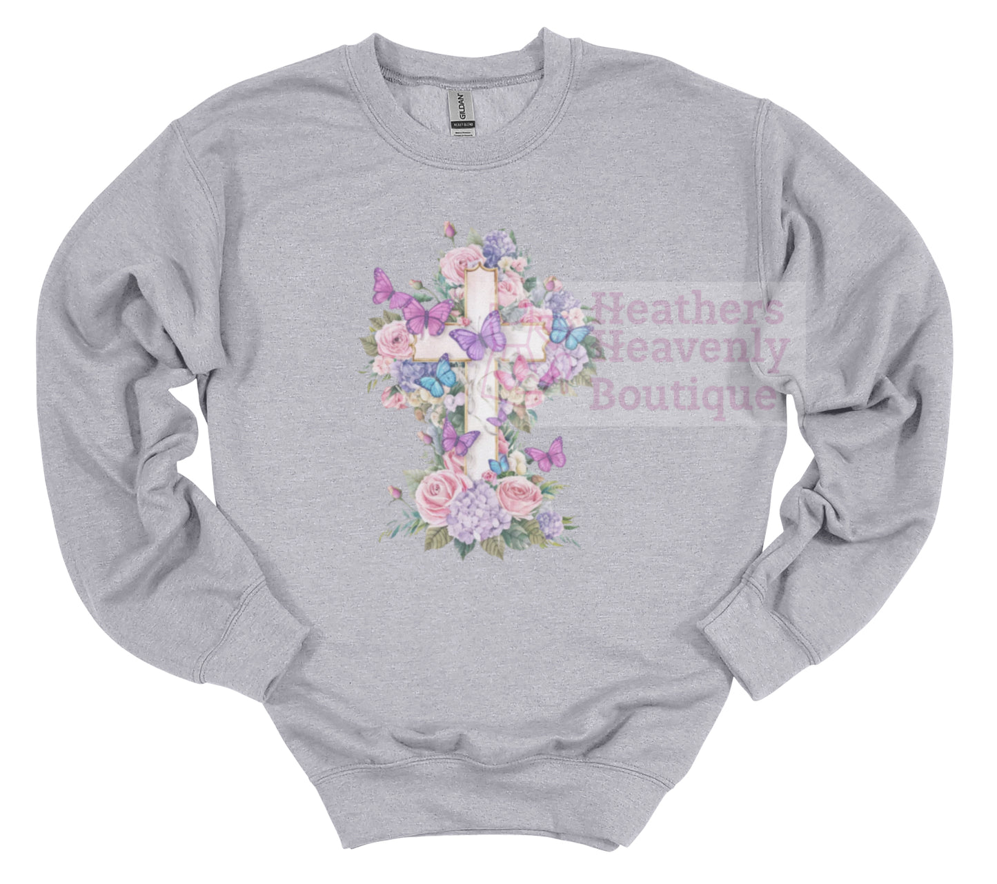 Butterfly Cross Flowered Graphic Sweatshirt