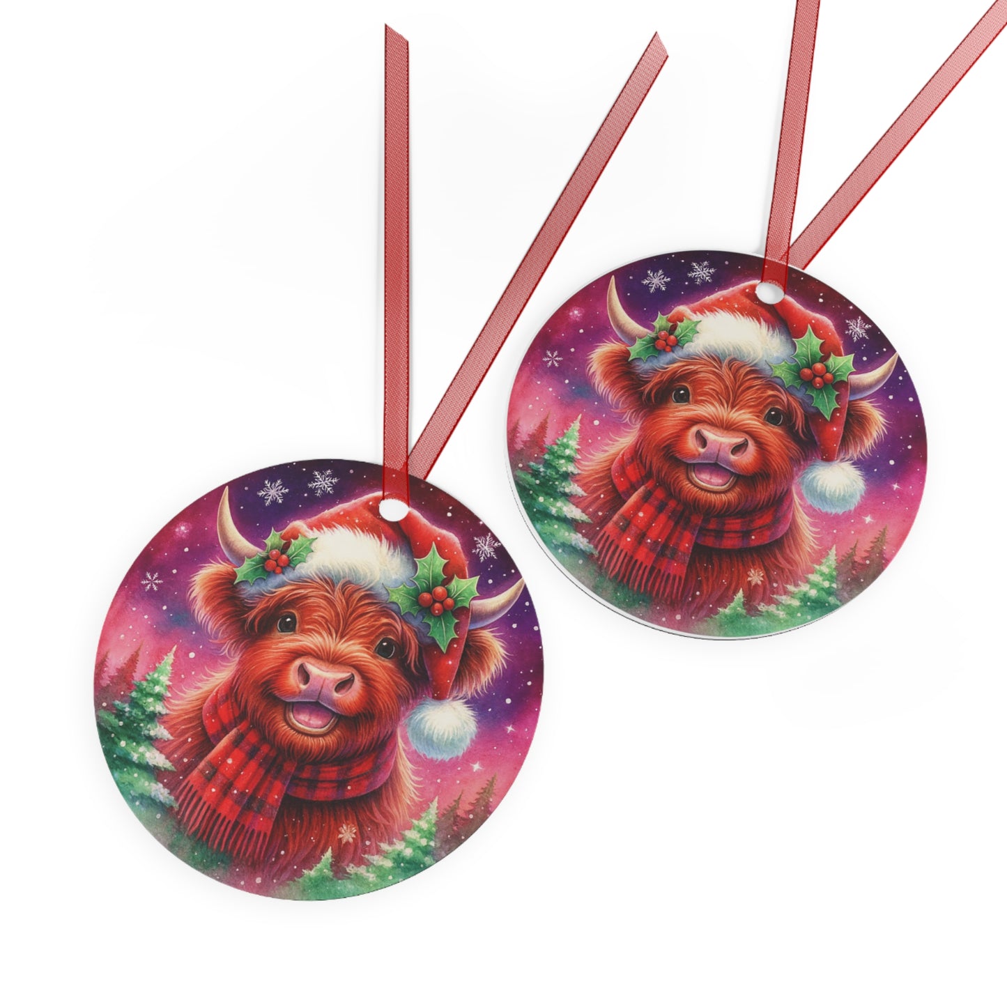 Highland Cow Christmas Ornament – Cute Metal Farmhouse Holiday Decor Gift