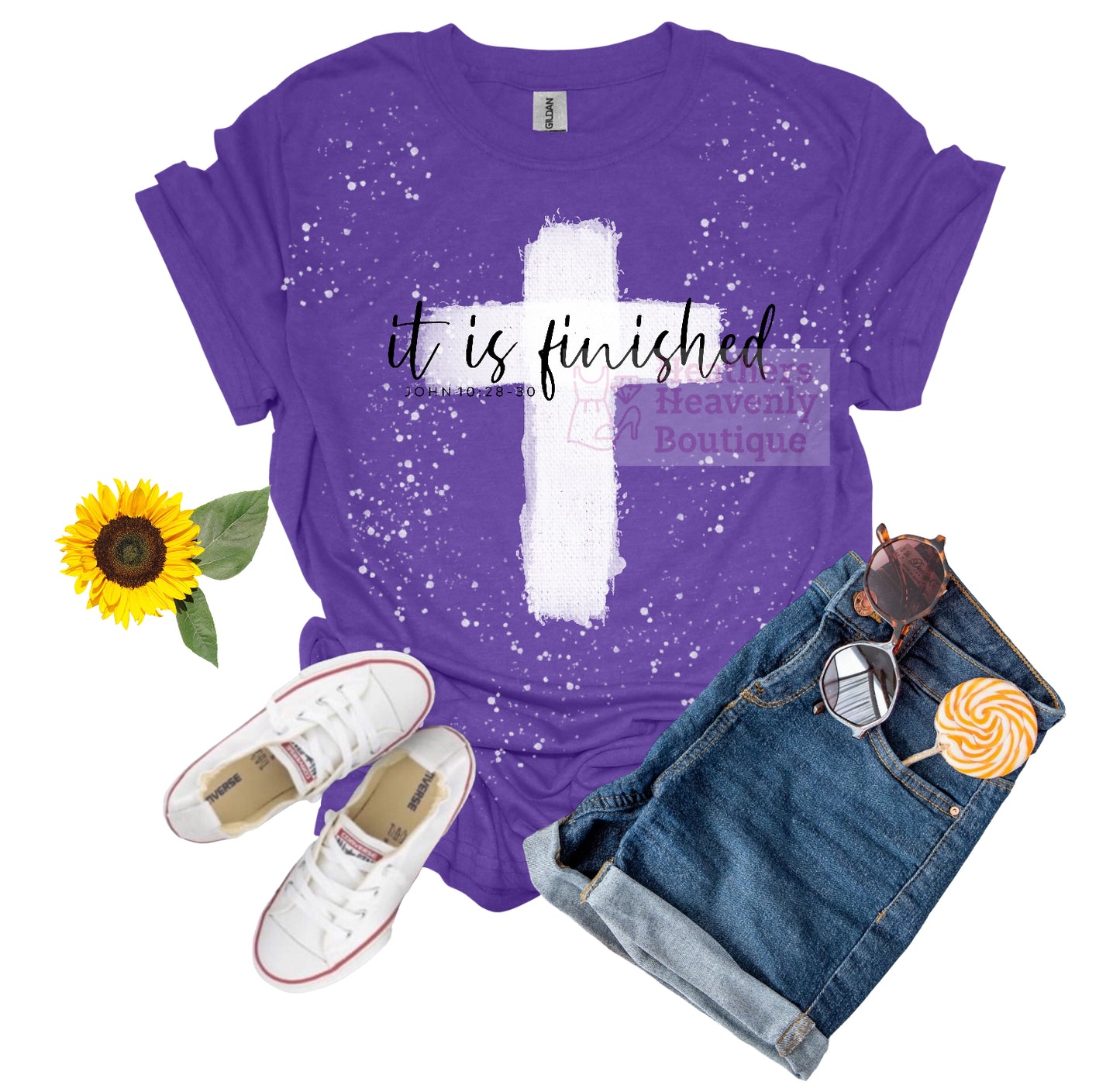 Bleached Cross Bible Verse Graphic T-Shirt - It Is Finished