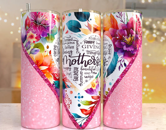 Pink Glitter Floral Mother’s Day Tumbler 20oz.