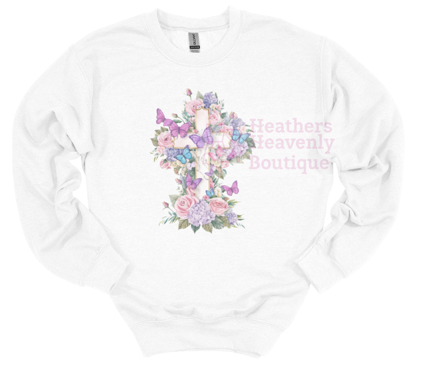 Butterfly Cross Flowered Graphic Sweatshirt
