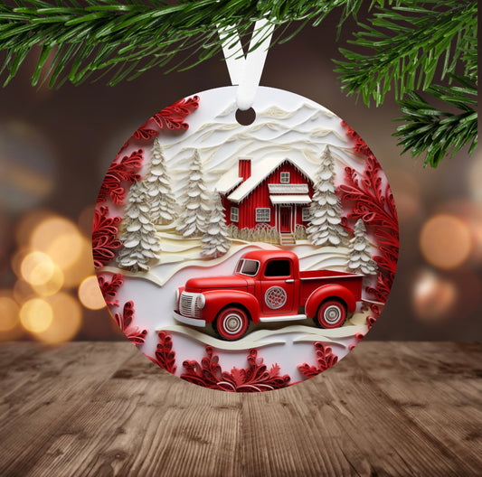 Handmade sublimation Christmas truck ornament ￼ - Heather's Heavenly Boutique