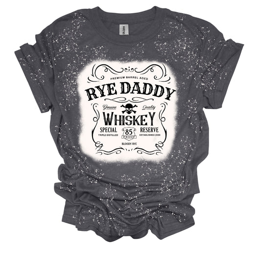 Rye Daddy Moonshine Front And Back Heather Gray Bleached Graphic Shirt - Heather’s Heavenly Boutique 