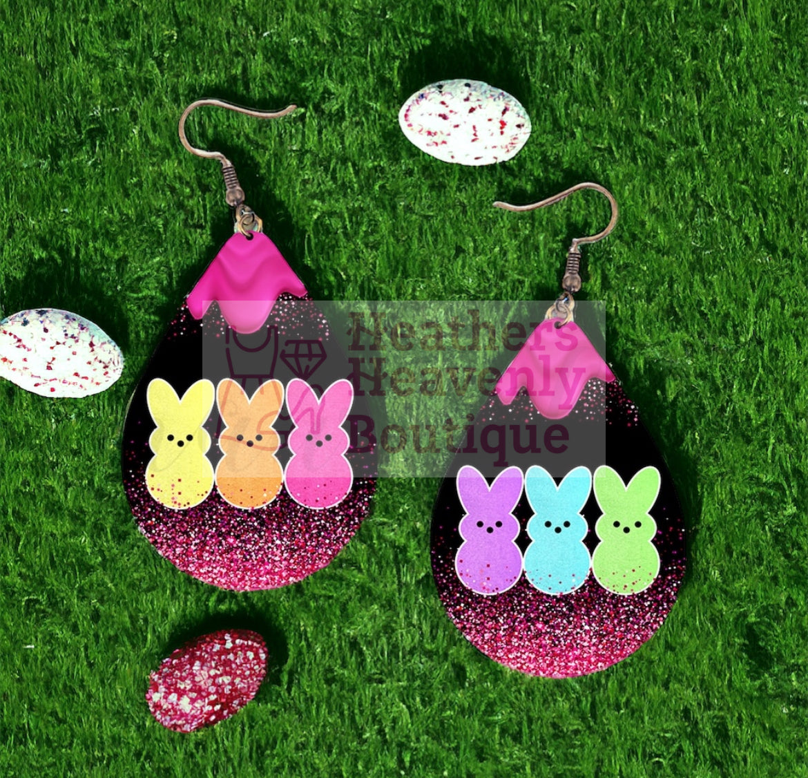 Easter Bunny Peep Earrings Wooden Handmade Sublimation