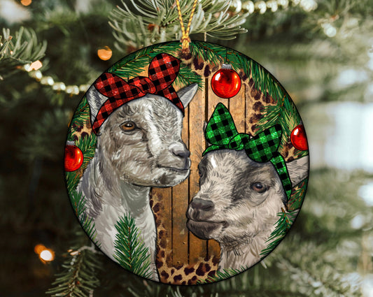 Cute Goats Christmas Ornament Handmade Sublimation - Heather's Heavenly Boutique