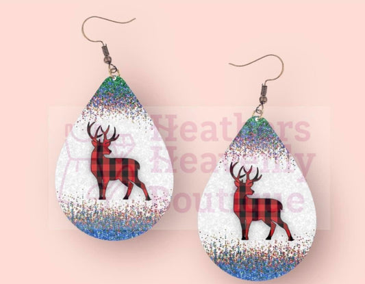 Reindeer Plaid Sublimated Christmas Earrings - Heather's Heavenly Boutique