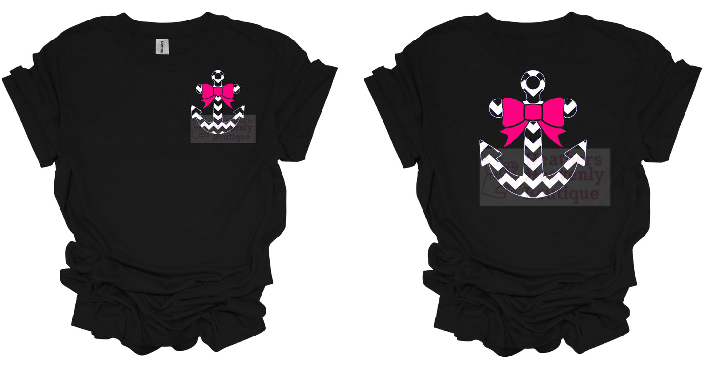 Spit Anchor with Chevron Ribbon Bow Graphic T-Shirt