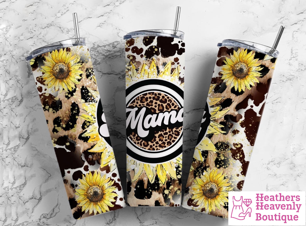 Cowhide Leopard Mama Handmade Sublimation 20oz. Tumbler - Heather's Heavenly Boutique