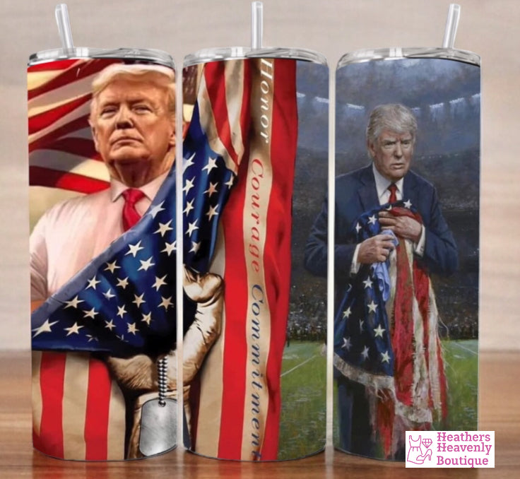 Handmade American Flag Trump Tumbler 20oz.