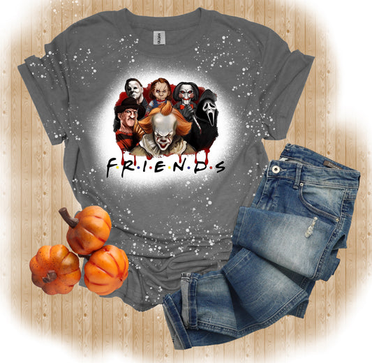 Halloween Friends Pennywise Freddy Jason Micheal Myers Scream Chucky Bleached Graphic Tee