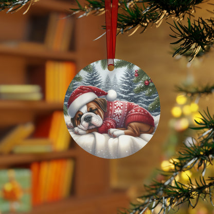 Sleeping Bulldog Christmas Ornament – Metal Holiday Dog Decor