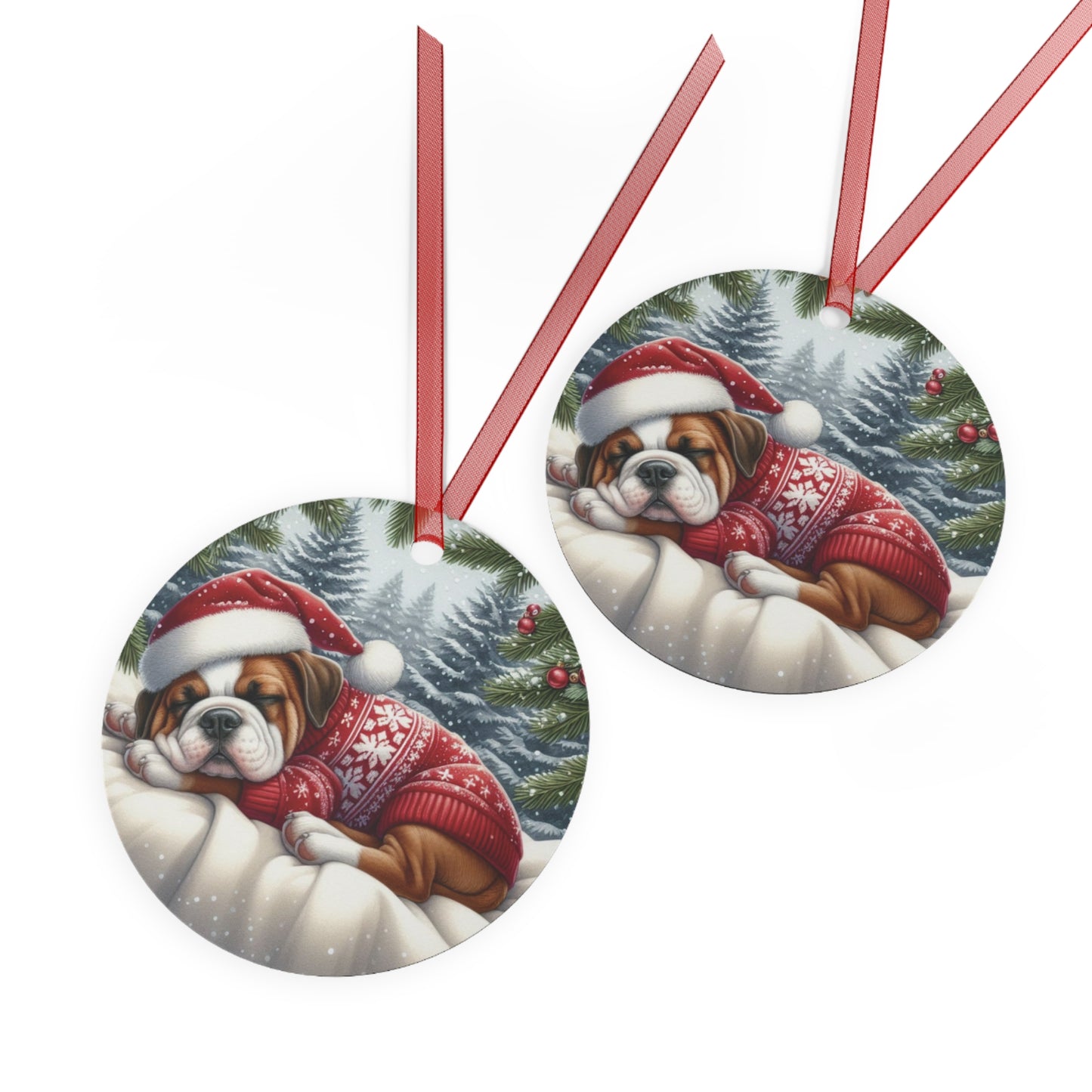 Sleeping Bulldog Christmas Ornament – Metal Holiday Dog Decor