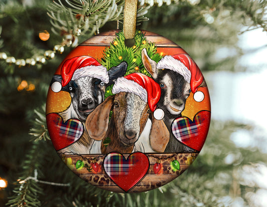 Cute Goats Christmas Ornament Handmade Sublimation - Heather's Heavenly Boutique
