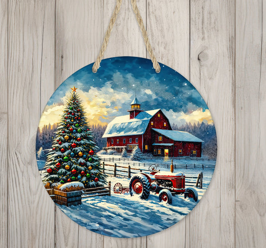 Handmade Christmas Ornament - Farm In The Snow