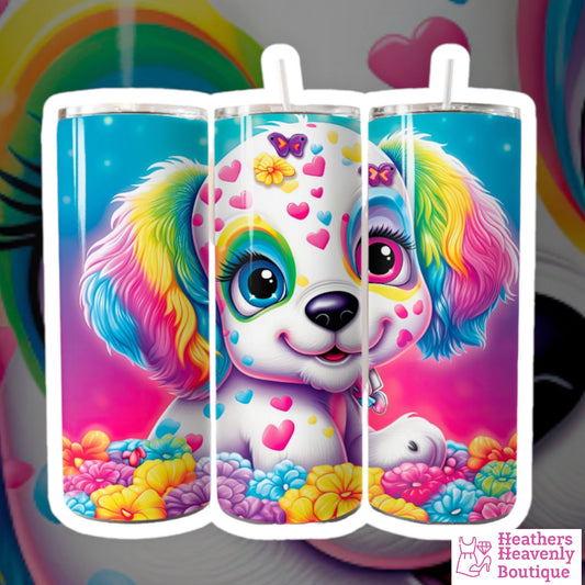 Puppy Dog Rainbow Sublimation Handmade 20oz. Tumbler - Heather's Heavenly Boutique