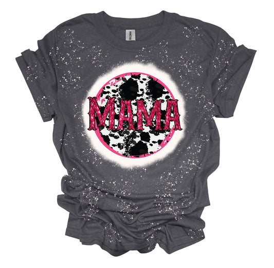 Mama Cowprint Sparkle Shirt Bleached Graphic Tee