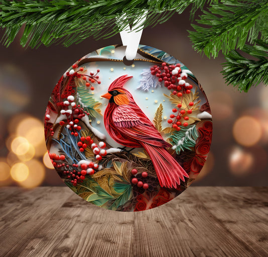 Handmade Christmas Ornament - 3D Cardinal Red Bird