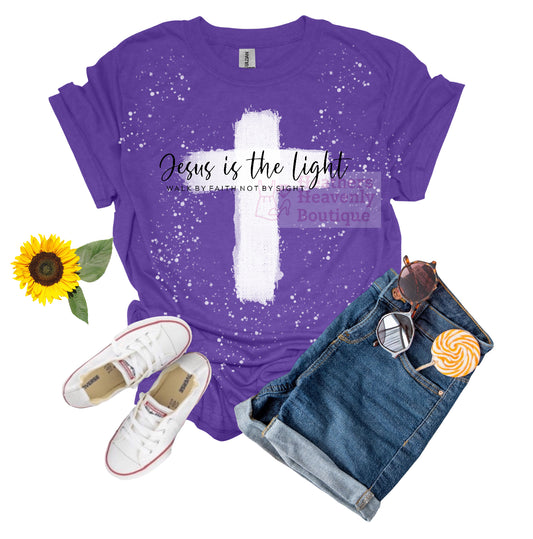 Bleached Cross Bible Verse Graphic T-Shirt - Jesus is the Light