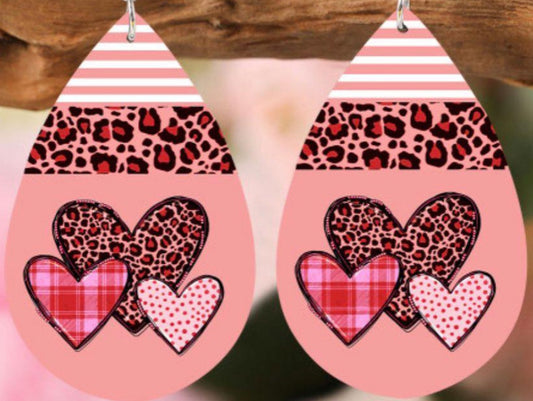 Valentine Leopard Heart Wooden Teardrop Earrings - Heather's Heavenly Boutique