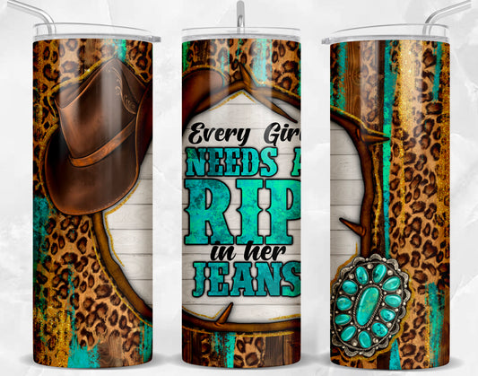 Every Girl Needs A Rip In Her Jeans Yellowstone Handmade Tumbler - Heather's Heavenly Boutique