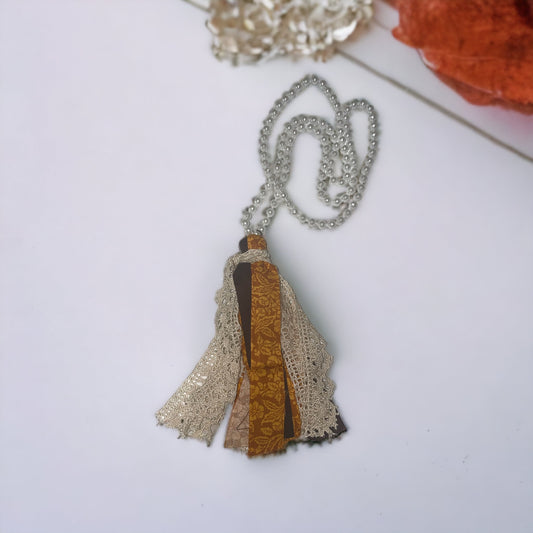Handmade Messy Fabric Tassel Necklace in Fall Colors