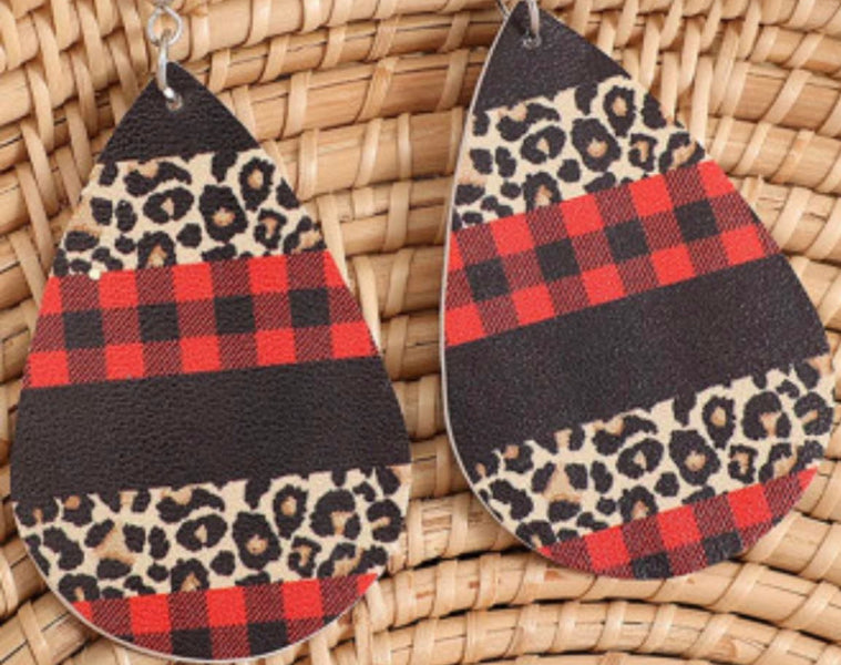 Leopard Plaid Teardrop Wooden Earrings - Heather's Heavenly Boutique