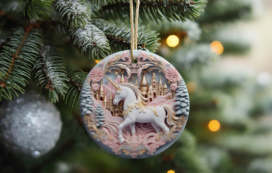 Handmade Christmas Ornament - Pink 3D Unicorn