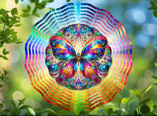 Stained Tie-Dye Butterfly Wind Spinner 8x8