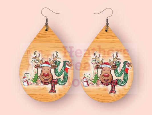 Reindeer Joy Christmas Sublimated Earrings - Heather's Heavenly Boutique