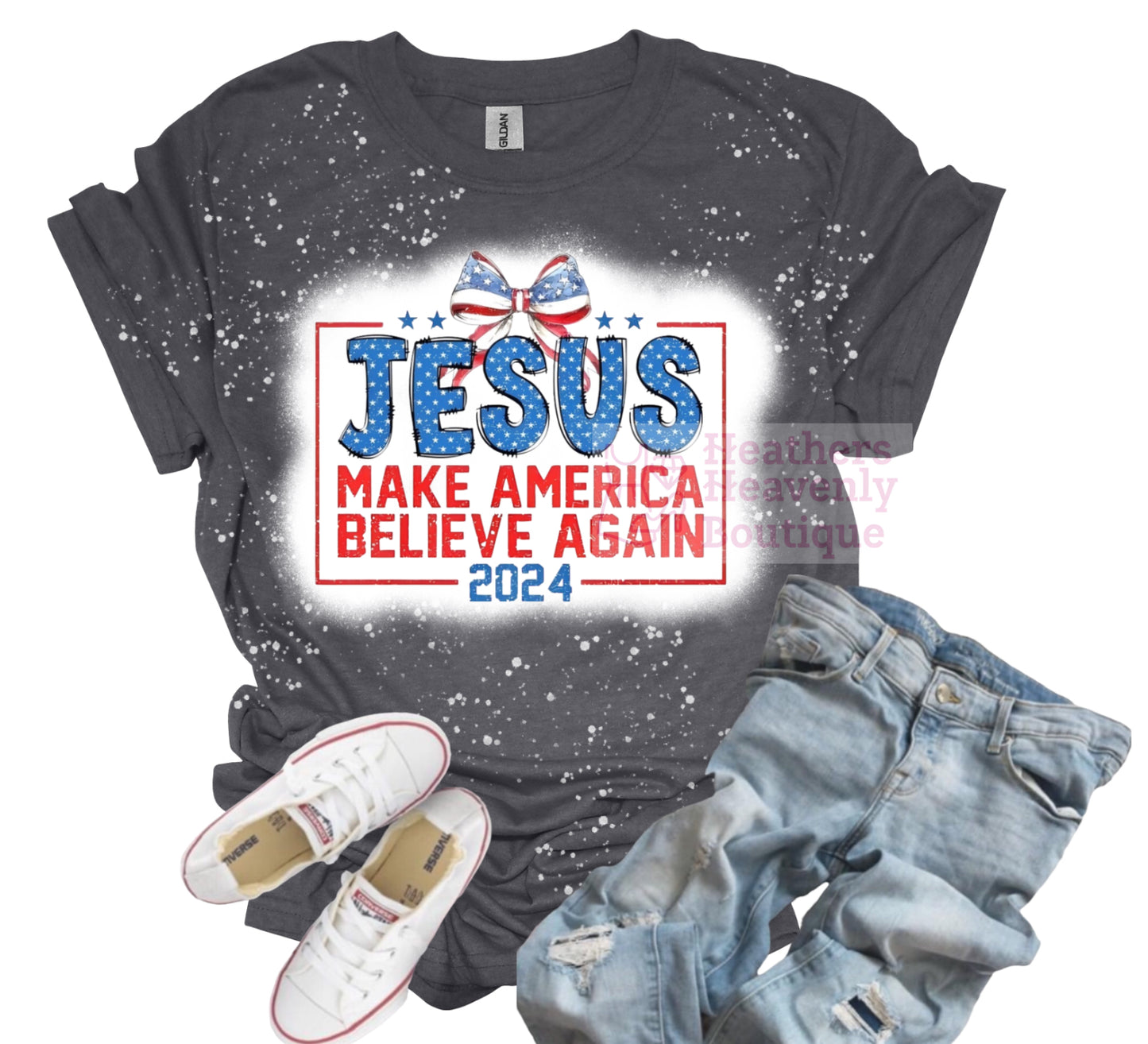 Jesus Make America Believe Again Bleached T-Shirt