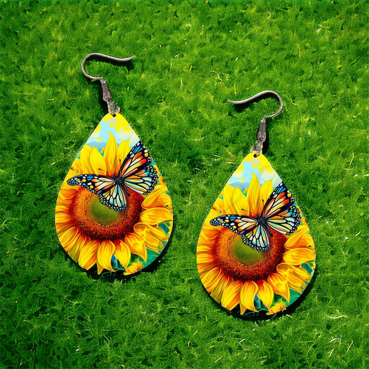 Sunflower Butterfly Teardrop Earrings