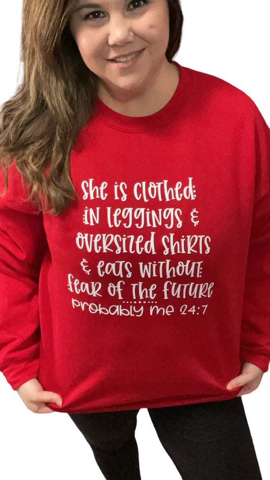 She is Clothed Without Fear One of a Kind Red Handmade Sweatshirt - Heather's Heavenly Boutique