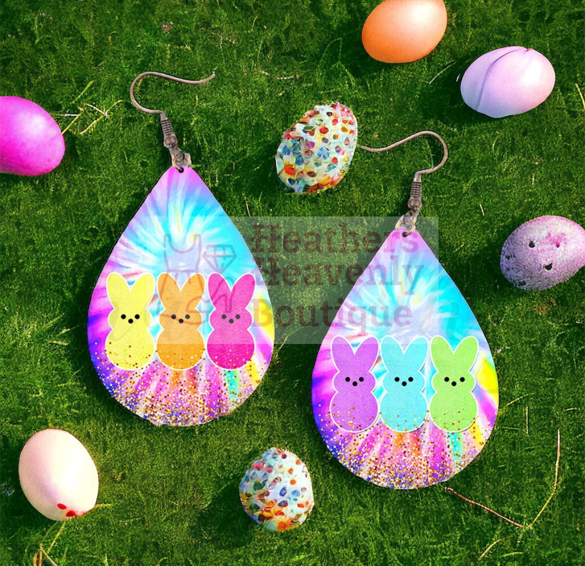 Easter Bunny Peep Earrings Wooden Handmade Sublimation