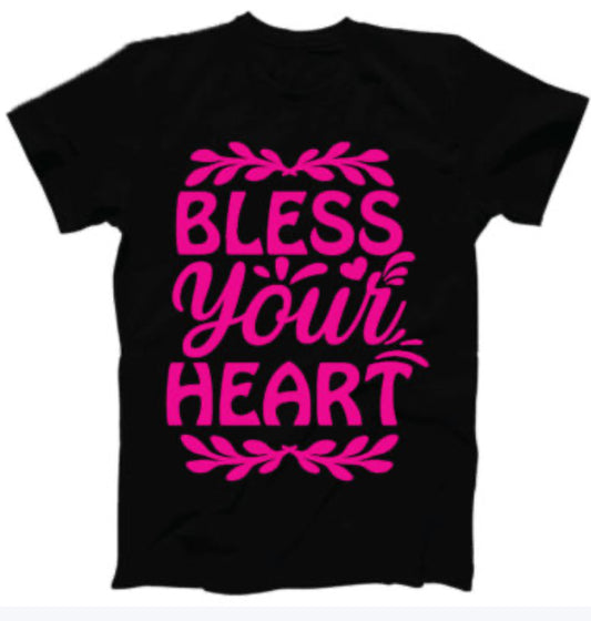 Bless your Heart Black and Pink Printed Graphic T-Shirt