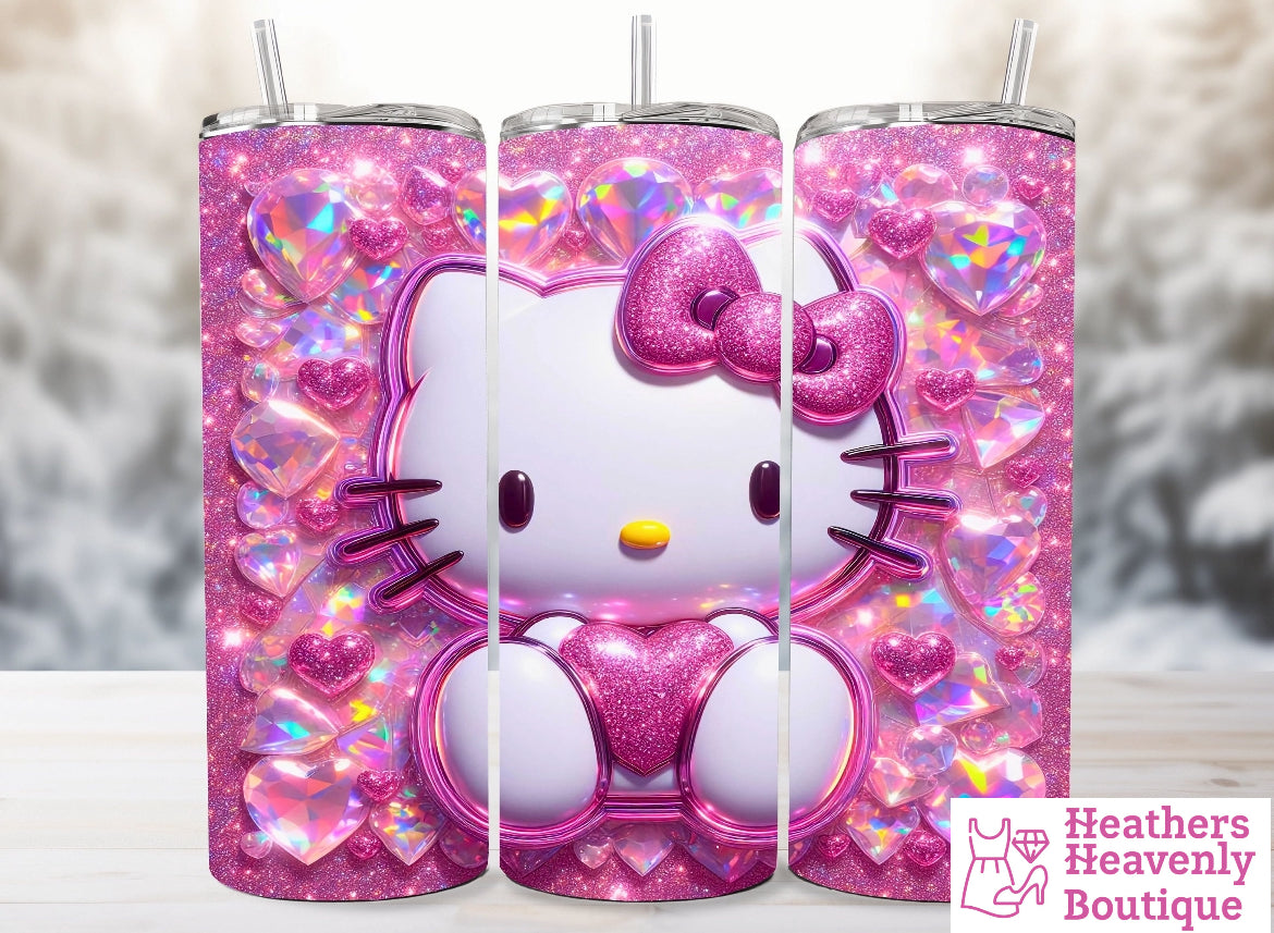 Pink Kitty Handmade Sublimation 20oz. Tumbler - Heather's Heavenly Boutique