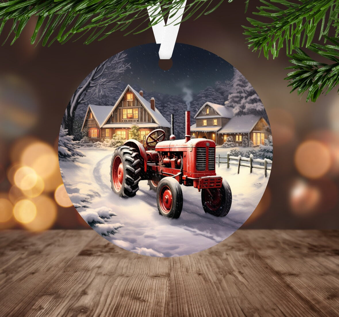 Handmade Christmas Ornament - Tractor In The Snow