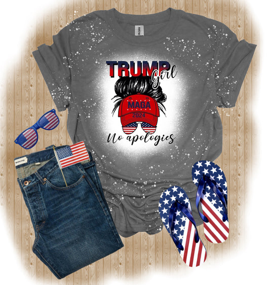 MAGA Trump Girl No Apologies Bleached Graphic Tee