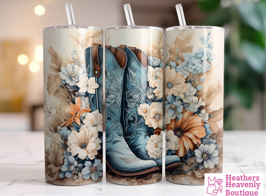Cowgirl Boots Floral Sublimation Handmade 20oz. Tumbler - Heather's Heavenly Boutique