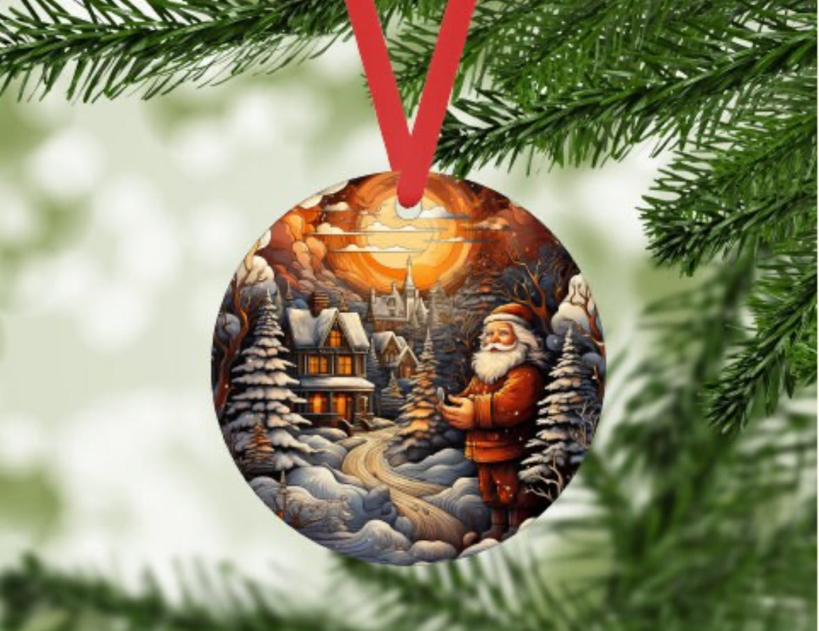 Handmade Christmas Ornament - Santa In The Snowy Forest